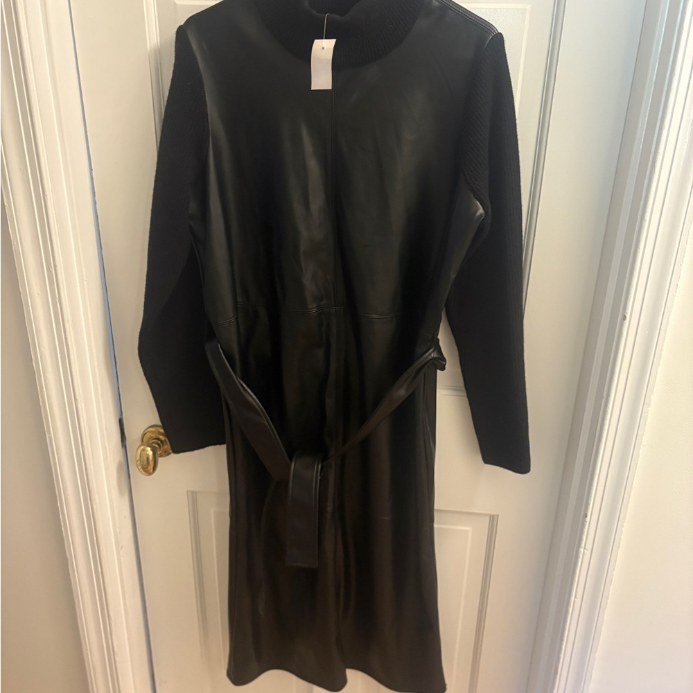 Ann Taylor Black Faux Leather Long Sleeve Dress